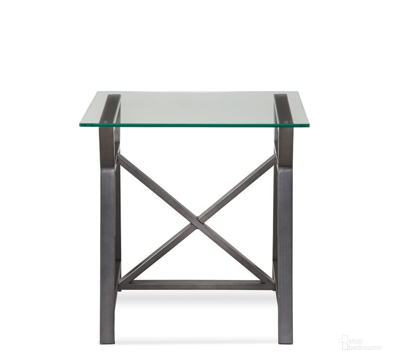 The appearance of Ross End Table In Gray designed by Bassett Mirror Company in the modern / contemporary interior design. This gray piece of furniture  was selected by 1StopBedrooms from Ross Collection to add a touch of cosiness and style into your home. Sku: 9150-LR-200B;0948. Product Type: End Table. Material: Metal/Glass. Image1