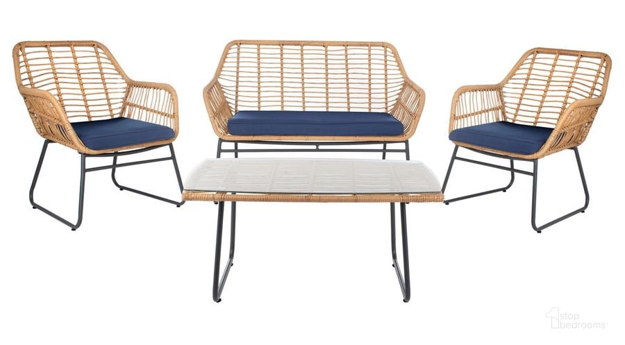 The appearance of Roston 4Pc Living Set in Navy designed by Safavieh in the modern / contemporary interior design. This navy piece of furniture  was selected by 1StopBedrooms from Roston Collection to add a touch of cosiness and style into your home. Sku: PAT9005B-2BX. Material: Steel. Product Type: Outdoor Set. Image1