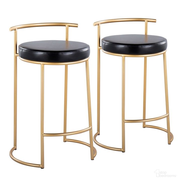 The appearance of Round Fuji 26 Inch Fixed Height Counter Stool Set of 2 In Black and Gold designed by Lumisource in the modern / contemporary interior design. This black and gold piece of furniture  was selected by 1StopBedrooms from Fuji Collection to add a touch of cosiness and style into your home. Sku: B26-RNDFUJIPU1 AUBK2. Material: Leather. Product Type: Barstool. Image1