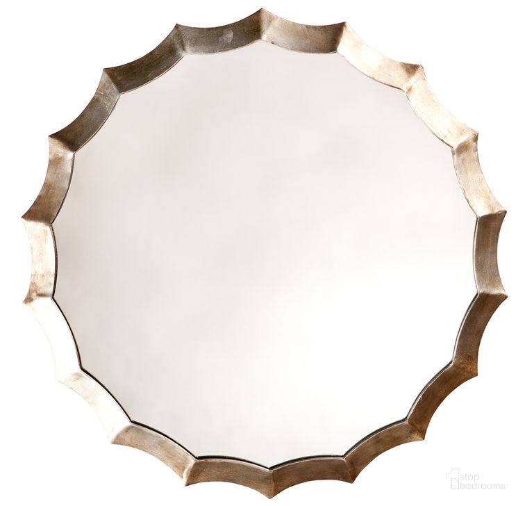 The appearance of Round Scalloped Mirror designed by Jamie Young Company in the transitional interior design. This antique silver piece of furniture  was selected by 1StopBedrooms from  to add a touch of cosiness and style into your home. Sku: M3. Material: Metal. Product Type: Accent Mirror. Image1