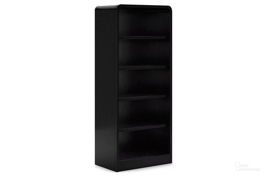 The appearance of Rowanbeck 72 Inch Bookcase In Black designed by Signature Design by Ashley in the modern / contemporary interior design. This black piece of furniture  was selected by 1StopBedrooms from Rowanbeck Collection to add a touch of cosiness and style into your home. Sku: H821-17. Material: Wood. Product Type: Bookcase. Image1