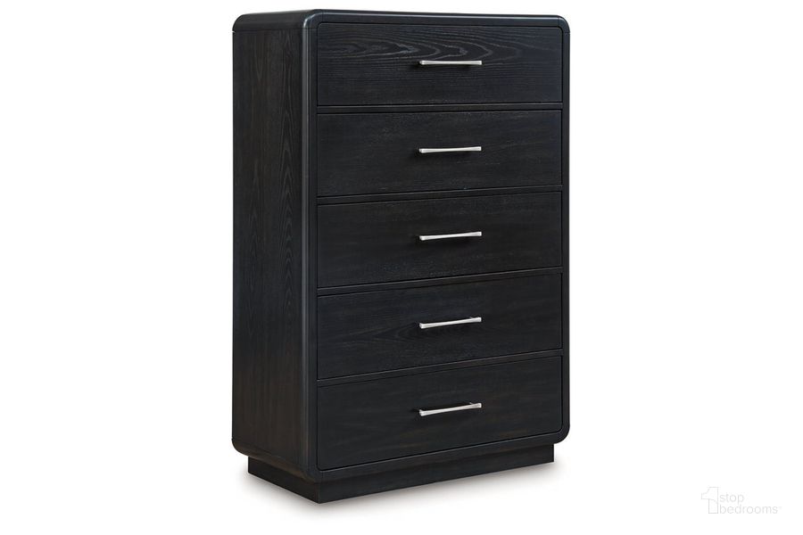The appearance of Rowanbeck Chest of Drawers In Black designed by Signature Design by Ashley in the modern / contemporary interior design. This black piece of furniture  was selected by 1StopBedrooms from Rowanbeck Collection to add a touch of cosiness and style into your home. Sku: B821-46. Material: Wood. Product Type: Chest. Image1