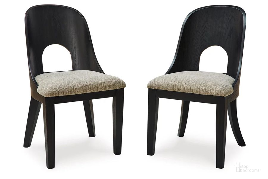 The appearance of Rowanbeck Dining Chair Set of 2 In Black and Gray designed by Signature Design by Ashley in the modern / contemporary interior design. This black and gray piece of furniture  was selected by 1StopBedrooms from Rowanbeck Collection to add a touch of cosiness and style into your home. Sku: D821-01. Material: Fabric. Product Type: Dining Chair. Image1