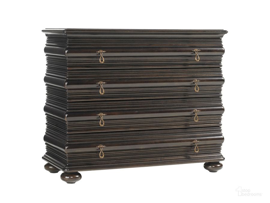 The appearance of Royal Kahala Black Sands Night Chest designed by Tommy Bahama in the traditional interior design. This brown piece of furniture  was selected by 1StopBedrooms from Royal Kahala Collection to add a touch of cosiness and style into your home. Sku: 01-0537-625. Material: Wood. Product Type: Night Table. Image1
