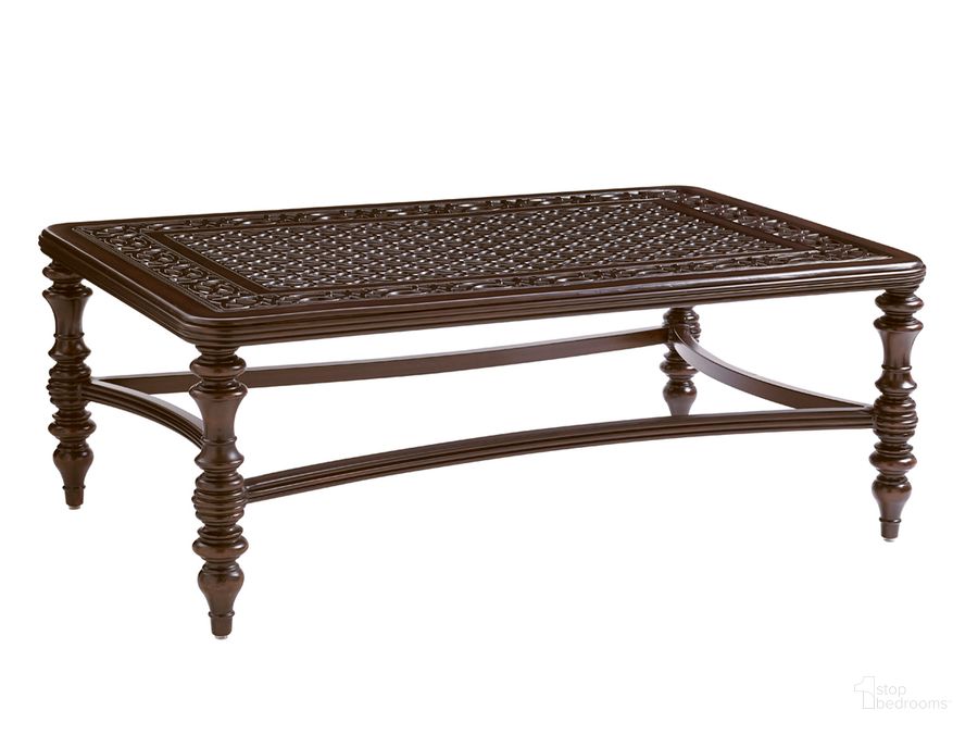 The appearance of Royal Kahala Black Sands Rectangular Cocktail Table designed by Tommy Bahama in the traditional interior design. This dark brown piece of furniture  was selected by 1StopBedrooms from Royal Kahala Black Sands Collection to add a touch of cosiness and style into your home. Sku: 01-3235-945. Product Type: Outdoor Table. Image1