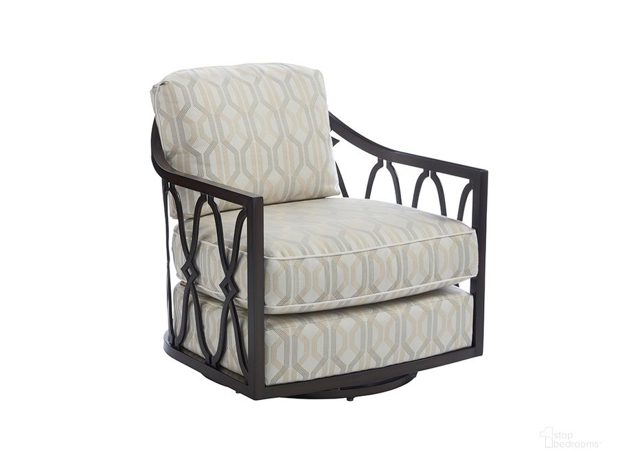 The appearance of Royal Kahala Black Sands Swivel Chair 01-3235-10-42 designed by Tommy Bahama in the modern / contemporary interior design. This black piece of furniture  was selected by 1StopBedrooms from Royal Kahala Black Sands Collection to add a touch of cosiness and style into your home. Sku: 01-3235-10-42. Product Type: Outdoor Chair. Image1