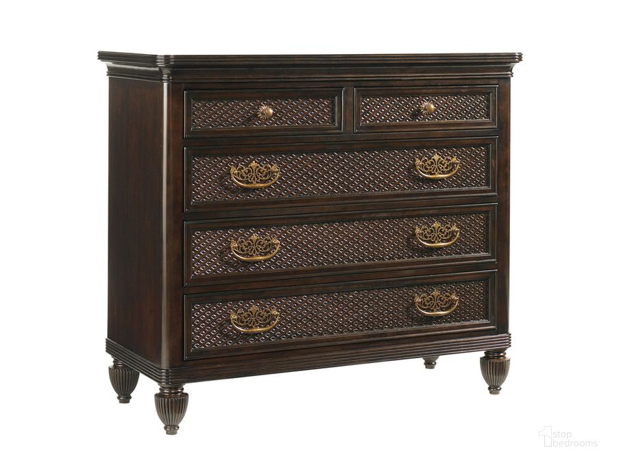 The appearance of Royal Kahala Bottega Dressing Chest designed by Tommy Bahama in the traditional interior design. This brown piece of furniture  was selected by 1StopBedrooms from Royal Kahala Collection to add a touch of cosiness and style into your home. Sku: 01-0537-222. Material: Wood. Product Type: Chest. Image1