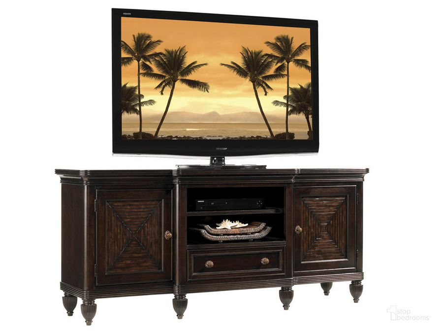 The appearance of Royal Kahala Dark Kona Maui Entertainment Console designed by Tommy Bahama in the traditional interior design. This brown piece of furniture  was selected by 1StopBedrooms from Royal Kahala Collection to add a touch of cosiness and style into your home. Sku: 01-0537-907. Material: Wood. Product Type: TV Stands and TV Console. Image1
