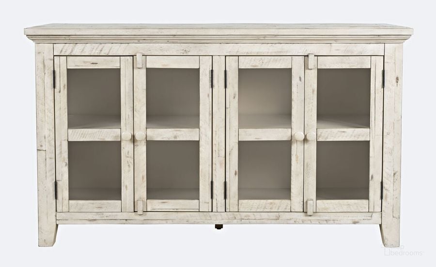The appearance of Shores 54 Inch Distressed Acacia Four-Door Credenza Cabinet In Scrimshaw Cream designed by Jofran in the country / farmhouse interior design. This cream piece of furniture  was selected by 1StopBedrooms from Rustic Shores Collection to add a touch of cosiness and style into your home. Sku: 1610-5432. Product Type: Sideboard. Material: MDF. Image1