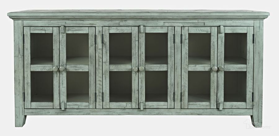 The appearance of Shores 70 Inch Distressed Acacia Six-Door Sideboard Cabinet In Surfside Blue designed by Jofran in the country / farmhouse interior design. This blue piece of furniture  was selected by 1StopBedrooms from Rustic Shores Collection to add a touch of cosiness and style into your home. Sku: 1615-7032. Product Type: Sideboard. Material: MDF. Image1