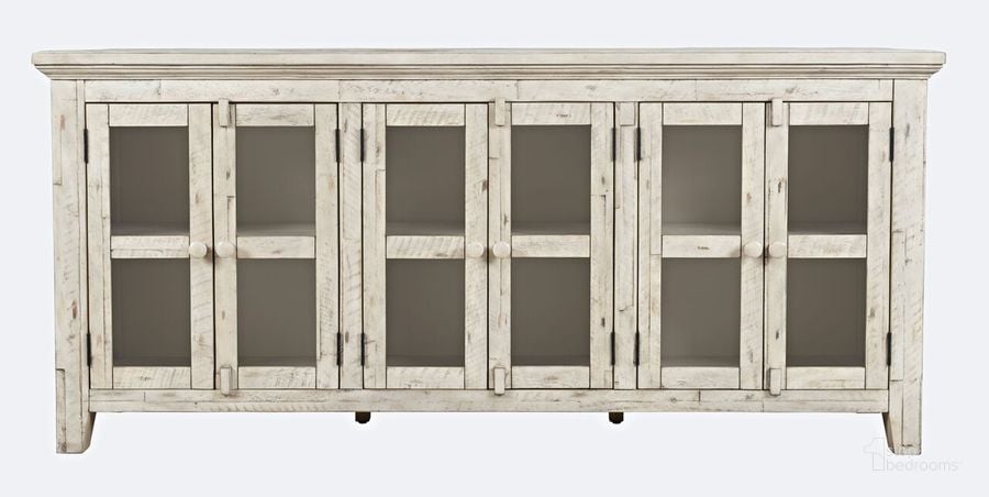 The appearance of Shores 70 Inch Distressed Acacia Six-Door Sideboard Cabinet In Scrimshaw Cream designed by Jofran in the country / farmhouse interior design. This cream piece of furniture  was selected by 1StopBedrooms from Rustic Shores Collection to add a touch of cosiness and style into your home. Sku: 1610-7032. Product Type: Sideboard. Material: MDF. Image1