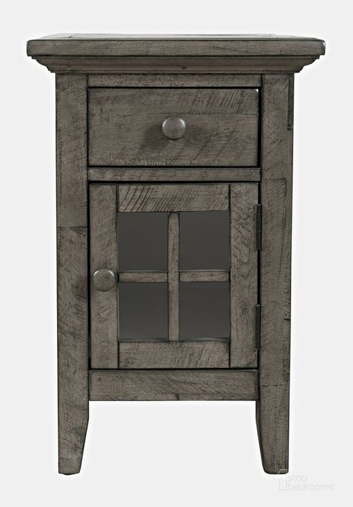 The appearance of Shores Distressed Acacia USB Charging Chairside End Table In Stone designed by Jofran in the country / farmhouse interior design. This stone piece of furniture  was selected by 1StopBedrooms from Rustic Shores Collection to add a touch of cosiness and style into your home. Sku: 2130-22. Product Type: End Table. Material: MDF. Image1