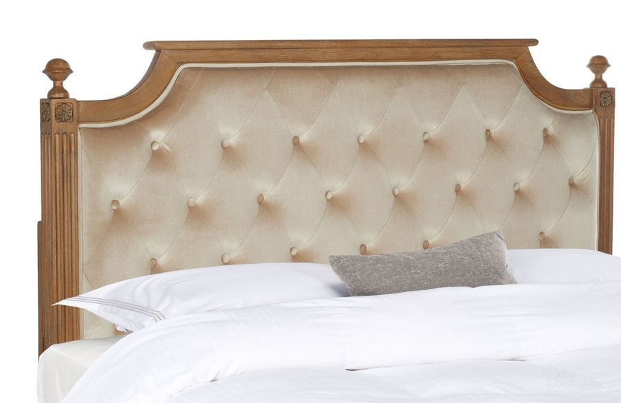 The appearance of Rustic Wood Beige Tufted Velvet Queen Headboard designed by Safavieh in the rustic / southwestern interior design. This beige piece of furniture  was selected by 1StopBedrooms from Rustic Collection to add a touch of cosiness and style into your home. Sku: FOX6241D-Q. Material: Metal. Product Type: Headboard. Bed Size: Queen. Image1