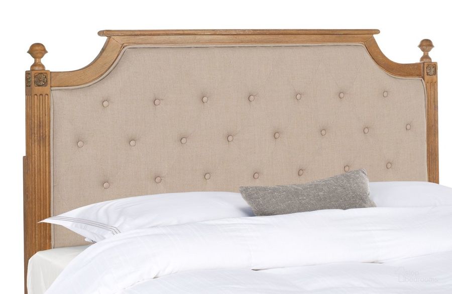The appearance of Rustic Wood Taupe Tufted Linen Queen Headboard designed by Safavieh in the traditional interior design. This taupe piece of furniture  was selected by 1StopBedrooms from Rustic Collection to add a touch of cosiness and style into your home. Sku: FOX6241B-Q. Material: Metal. Product Type: Headboard. Bed Size: Queen. Image1