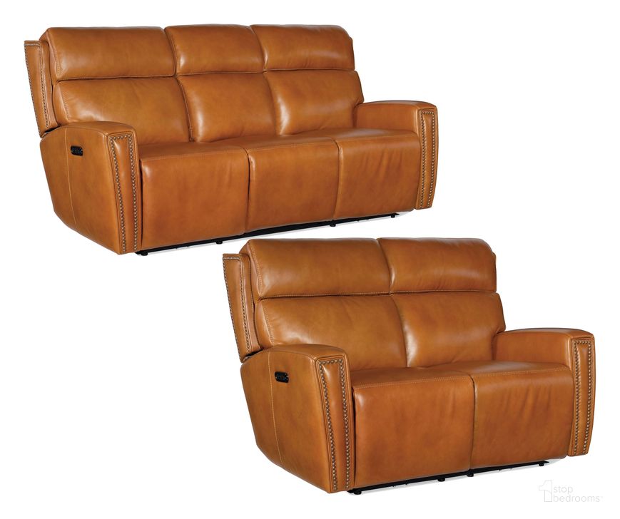 The appearance of Ruthe Derrick Honey Leather ZeroG Power Reclining Console Living Room Set With Power Headrest designed by Hooker in the transitional interior design. This brown piece of furniture  was selected by 1StopBedrooms from Ruthe Collection to add a touch of cosiness and style into your home. Sku: SS704-PHZ3C-019;SS704-PHZ2-019. Material: Leather. Product Type: Living Room Set. Image1