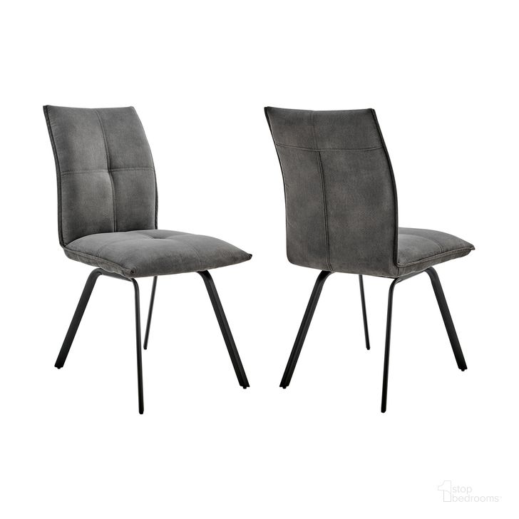 The appearance of Rylee Dining Room Accent Chair Set of 2 In Charcoal Fabric and Black Finish designed by Armen Living in the modern / contemporary interior design. This charcoal piece of furniture  was selected by 1StopBedrooms from Rylee Collection to add a touch of cosiness and style into your home. Sku: LCRYSICHA. Material: Fabric. Product Type: Dining Chair. Image1