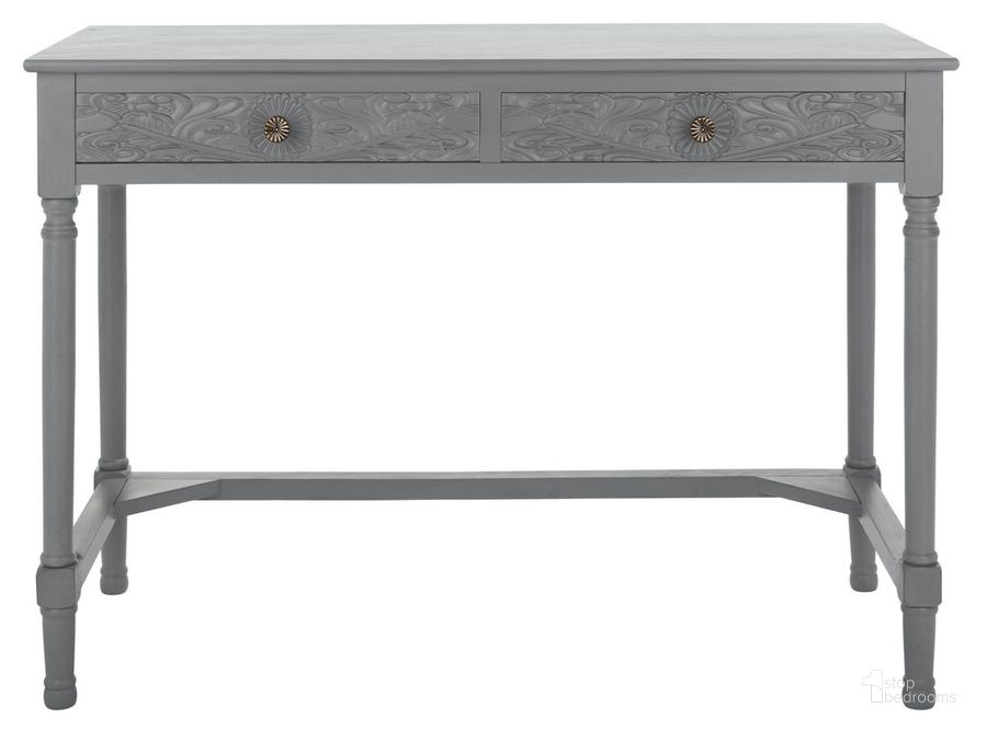 The appearance of Ryleigh 2 Drawer Desk in Distressed Grey designed by Safavieh in the modern / contemporary interior design. This distressed grey piece of furniture  was selected by 1StopBedrooms from Ryleigh Collection to add a touch of cosiness and style into your home. Sku: DSK5706B. Material: Wood. Product Type: Desk. Image1
