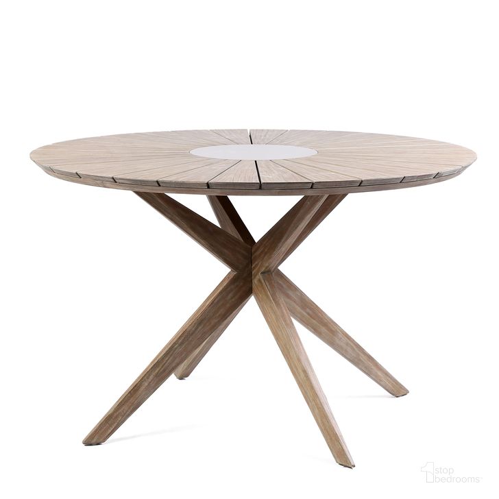 The appearance of Sachi Outdoor Light Eucalyptus Wood and Concrete Round Dining Table designed by Armen Living in the modern / contemporary interior design. This light brown piece of furniture  was selected by 1StopBedrooms from Sachi Collection to add a touch of cosiness and style into your home. Sku: 840254333369. Table Base Style: Pedestal. Table Top Shape: Round. Material: Stone. Product Type: Outdoor Dining Table. Size: 48". Image1