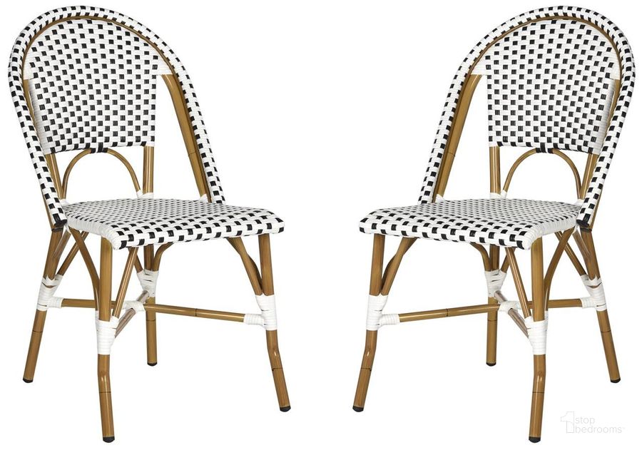 The appearance of Salcha Black, White and Brown Indoor/Outdoor Bistro Stacking Side Chair Set of 2 designed by Safavieh in the country / farmhouse interior design. This black piece of furniture  was selected by 1StopBedrooms from Salcha Collection to add a touch of cosiness and style into your home. Sku: FOX5210E-SET2. Product Type: Side Chair. Material: Aluminium. Image1