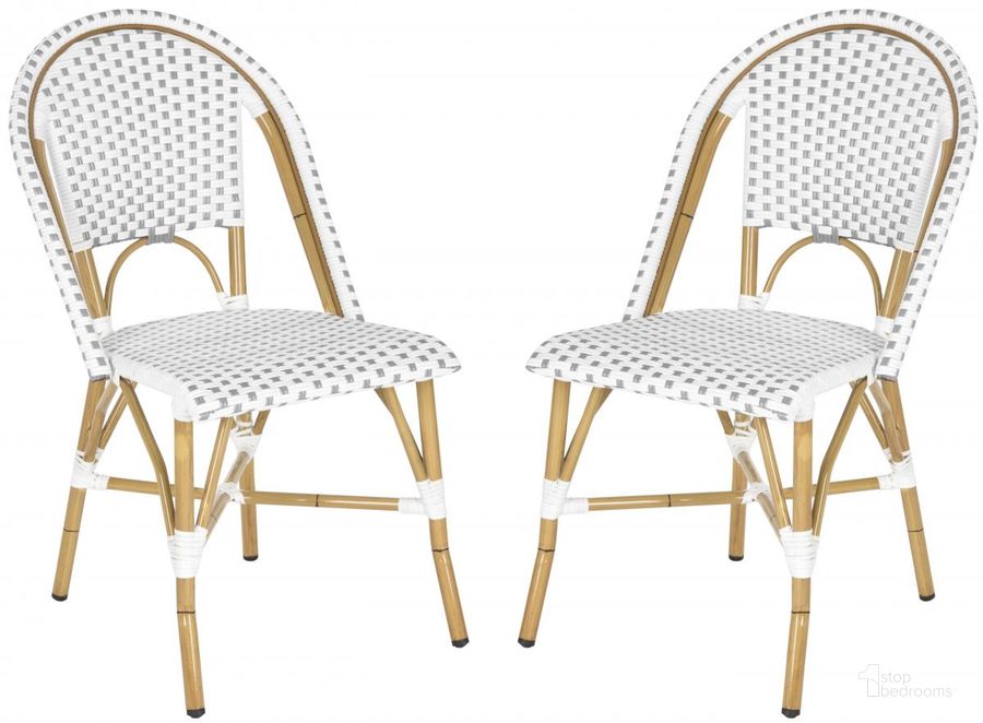 The appearance of Salcha Grey, White and Brown Indoor/Outdoor Bistro Stacking Side Chair Set of 2 designed by Safavieh in the country / farmhouse interior design. This gray piece of furniture  was selected by 1StopBedrooms from Salcha Collection to add a touch of cosiness and style into your home. Sku: FOX5210B-SET2. Product Type: Side Chair. Material: Aluminium. Image1