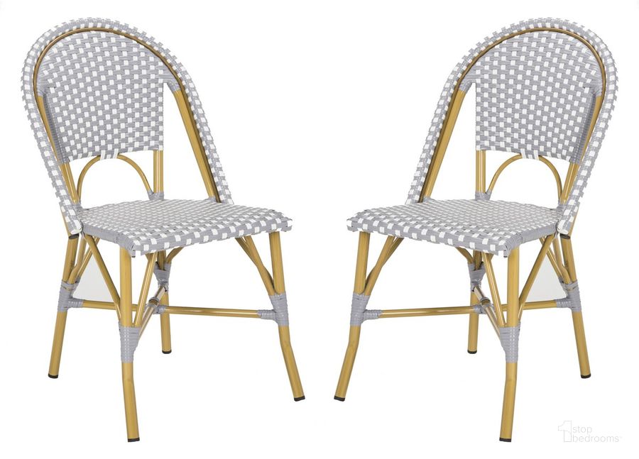 The appearance of Salcha Grey, White and Light Brown Indoor/Outdoor French Bistro Stacking Side Chair Set of 2 designed by Safavieh in the country / farmhouse interior design. This white and light gray piece of furniture  was selected by 1StopBedrooms from Salcha Collection to add a touch of cosiness and style into your home. Sku: FOX5210G-SET2. Material: Aluminum. Product Type: Side Chair. Image1