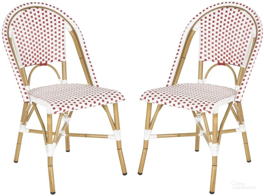 The appearance of Salcha Red, White and Brown Indoor/Outdoor Bistro Stacking Side Chair Set of 2 designed by Safavieh in the country / farmhouse interior design. This white piece of furniture  was selected by 1StopBedrooms from Salcha Collection to add a touch of cosiness and style into your home. Sku: FOX5210C-SET2. Product Type: Side Chair. Material: Aluminium. Image1