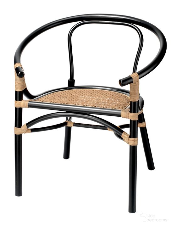 The appearance of Saltwater Arm Rattan Chair In Black designed by Jamie Young Company in the transitional interior design. This black piece of furniture  was selected by 1StopBedrooms from Saltwater Collection to add a touch of cosiness and style into your home. Sku: 20SALT-CHBK. Product Type: Arm Chair. Material: Rattan. Image1