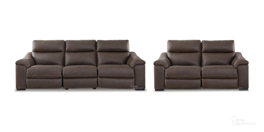 The appearance of Salvatore Power Reclining Living Room Set In Chocolate designed by Signature Design by Ashley in the modern / contemporary interior design. This chocolate piece of furniture  was selected by 1StopBedrooms from Salvatore Collection to add a touch of cosiness and style into your home. Sku: U2630158;U2630146;U2630162;U2630158;U2630162. Material: Fabric. Product Type: Living Room Set. Image1