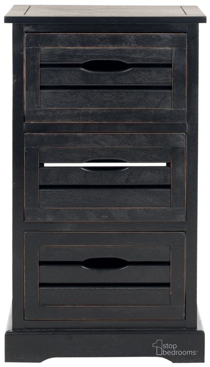The appearance of Samara Black 3-Drawer Cabinet designed by Safavieh in the rustic / southwestern interior design. This distressed black piece of furniture  was selected by 1StopBedrooms from Samara Collection to add a touch of cosiness and style into your home. Sku: AMH5713B. Material: Wood. Product Type: Cabinet. Image1