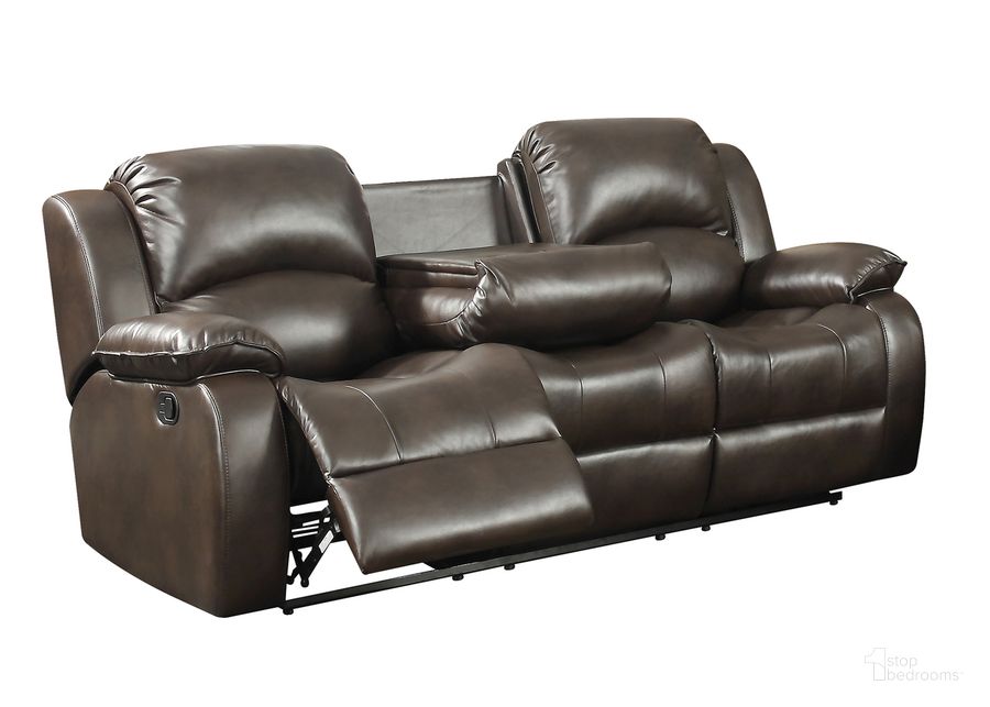 The appearance of Samara Upholstered Reclining Sofa with Dual Recliners In Dark Brown designed by AC Pacific in the modern / contemporary interior design. This dark brown piece of furniture  was selected by 1StopBedrooms from Samara Collection to add a touch of cosiness and style into your home. Sku: SAMARA-KT082502-DRS. Material: Leather. Product Type: Sofa. Image1