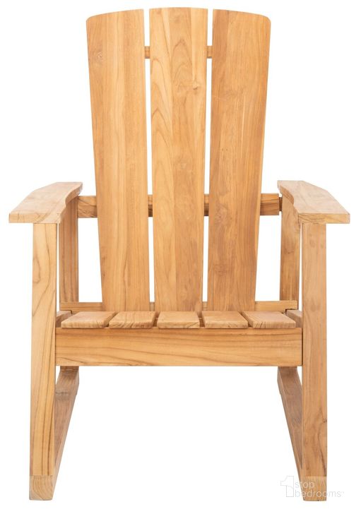 The appearance of San Juan Teak Adirondack Chair In Natural designed by Safavieh Couture in the modern / contemporary interior design. This natural piece of furniture  was selected by 1StopBedrooms from San Collection to add a touch of cosiness and style into your home. Sku: CPT1021A. Material: Wood. Product Type: Outdoor Chair. Image1