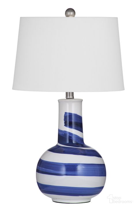 The appearance of Sandals Table Lamp In Blue and White and Cream designed by Bassett Mirror Company in the coastal interior design. This blue and white piece of furniture  was selected by 1StopBedrooms from  to add a touch of cosiness and style into your home. Sku: L4368T. Material: Ceramic. Product Type: Table Lamp. Image1