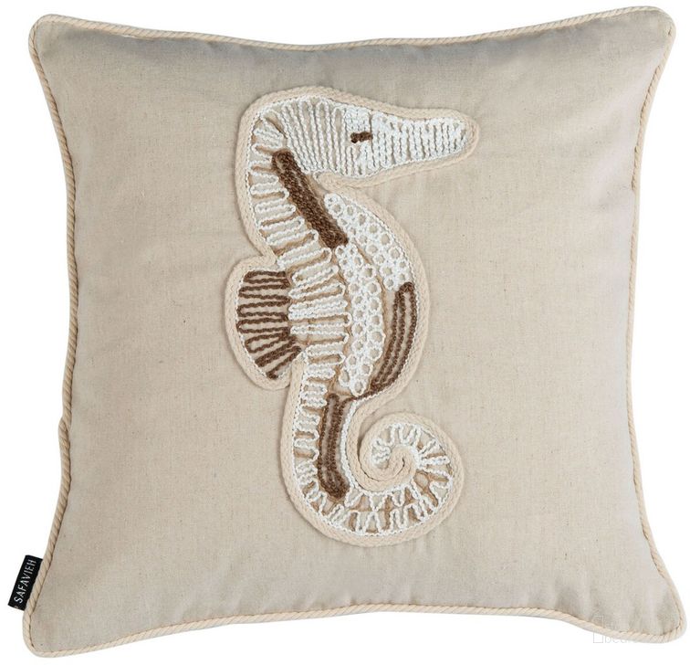 The appearance of Sanden Seahorse Pillow designed by Safavieh in the modern / contemporary interior design. This natural piece of furniture  was selected by 1StopBedrooms from Safavieh PLS Collection to add a touch of cosiness and style into your home. Sku: PLS7015A-1818. Material: Cotton. Product Type: Pillows and Throw. Image1