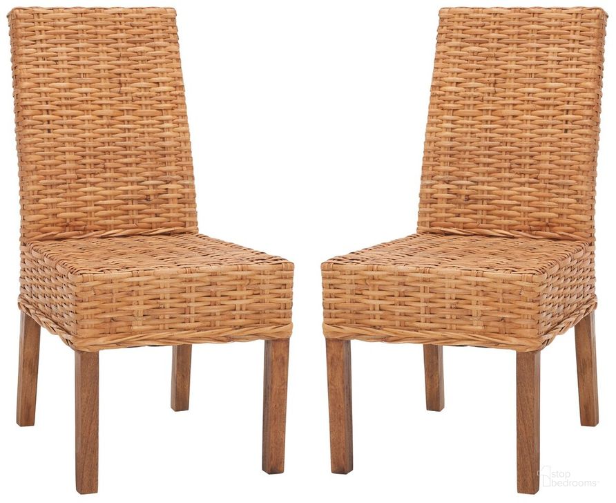 The appearance of Sanibel Honey Oak Rattan Side Chair Set of 2 designed by Safavieh in the transitional interior design. This honey piece of furniture  was selected by 1StopBedrooms from Sanibel Collection to add a touch of cosiness and style into your home. Sku: FOX6504B-SET2. Product Type: Dining Chair. Material: Rattan. Image1