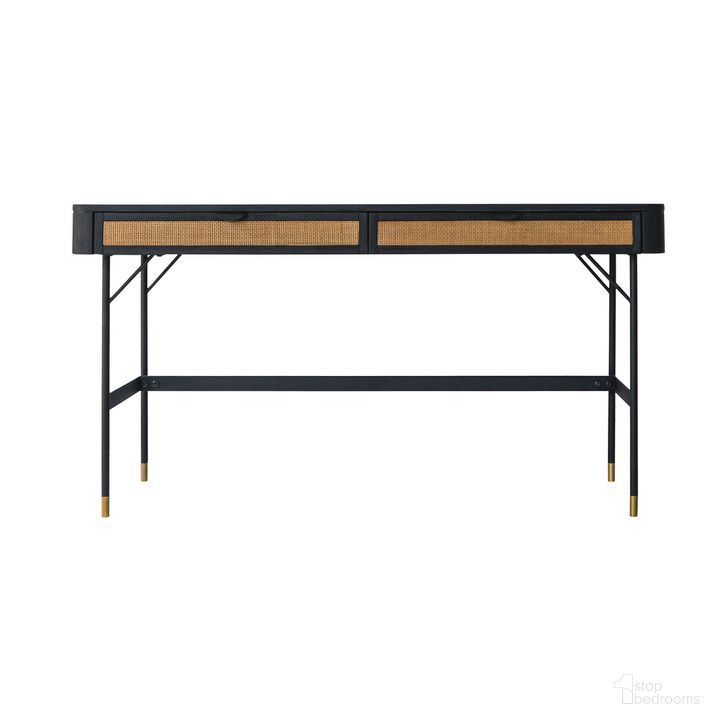 The appearance of Saratoga 2 Drawer Desk In Black designed by Armen Living in the transitional interior design. This black piece of furniture  was selected by 1StopBedrooms from Saratoga Collection to add a touch of cosiness and style into your home. Sku: LCSRDEBL. Material: Metal. Product Type: Desk. Image1
