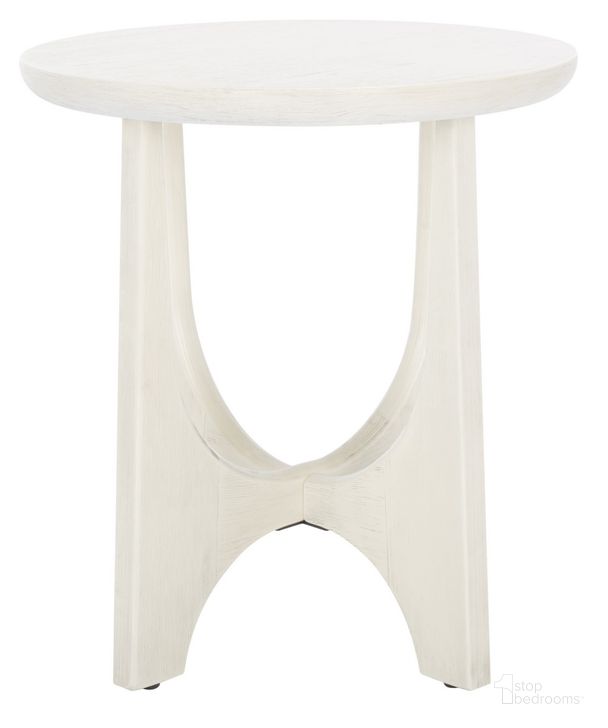 The appearance of Sasha Wood Accent Table In Washed White designed by Safavieh Couture in the transitional interior design. This washed white piece of furniture  was selected by 1StopBedrooms from Sasha Collection to add a touch of cosiness and style into your home. Sku: SFV2129A. Material: Wood. Product Type: Accent Table. Image1