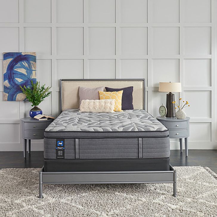 The appearance of Satisfied II 14 Inch California King Soft Pillow Top Innerspring Mattress designed by Sealy in the modern / contemporary interior design. This gray piece of furniture  was selected by 1StopBedrooms from Satisfied II Collection to add a touch of cosiness and style into your home. Sku: 52680462. Product Type: Mattress. Size: California King. Comfort Level: Plush. Mattress Top: Pillow Top. Mattress Type: Innerspring. Comfort Level: Plush. Mattress Thickness: 14". Material: Foam. Image1