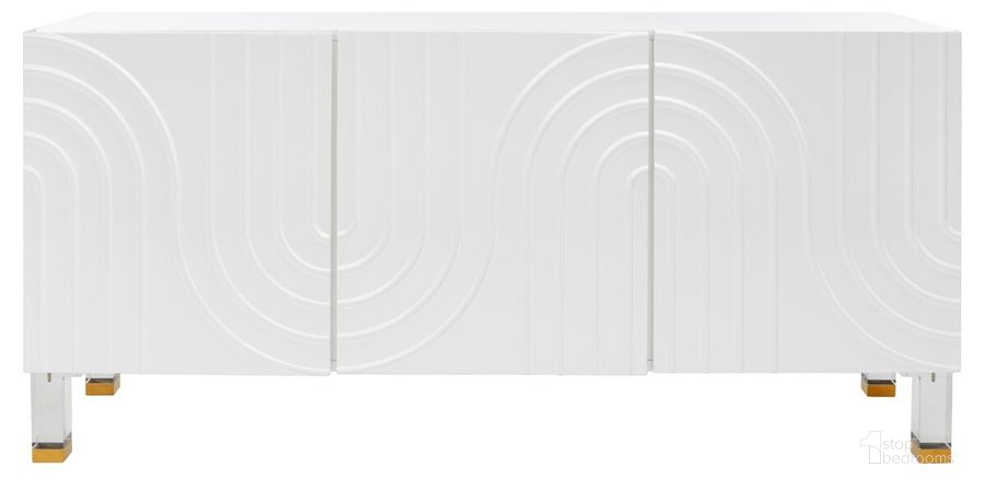 The appearance of Saturn Wave Acrylic Sideboard In White designed by Safavieh Couture in the modern / contemporary interior design. This white piece of furniture  was selected by 1StopBedrooms from Saturn Collection to add a touch of cosiness and style into your home. Sku: SFV3562A. Material: Wood. Product Type: Buffets, Sideboards and Server. Image1