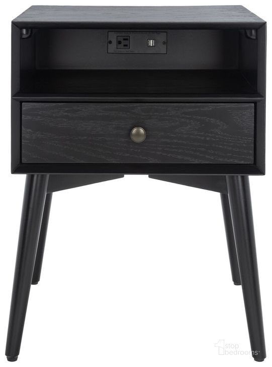 The appearance of Scully Nightstand with Usb in Black and Gold designed by Safavieh in the modern / contemporary interior design. This black and gold piece of furniture  was selected by 1StopBedrooms from Scully Collection to add a touch of cosiness and style into your home. Sku: NST6408B. Material: Wood. Product Type: Nightstand. Image1