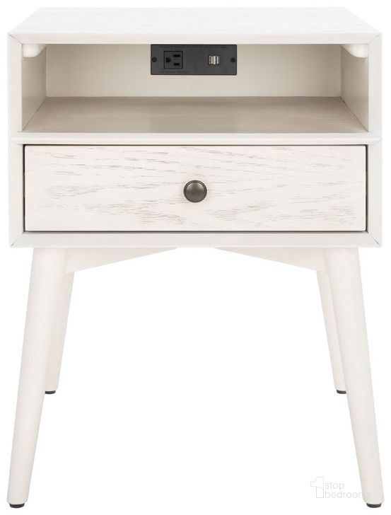 The appearance of Scully Nightstand with Usb in Gold NST6408A designed by Safavieh in the modern / contemporary interior design. This white piece of furniture  was selected by 1StopBedrooms from Scully Collection to add a touch of cosiness and style into your home. Sku: NST6408A. Material: Wood. Product Type: Nightstand. Image1