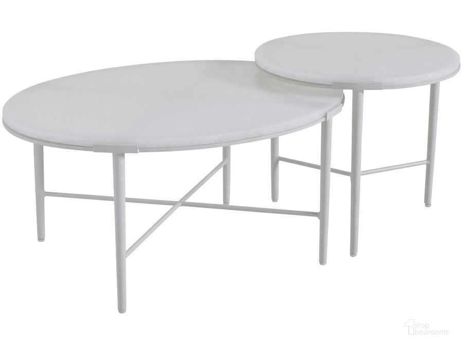 The appearance of Seabrook Bunching Cocktail Table designed by Tommy Bahama in the modern / contemporary interior design. This ivory piece of furniture  was selected by 1StopBedrooms from Seabrook Collection to add a touch of cosiness and style into your home. Sku: 01-3430-947C. Product Type: Outdoor Table. Image1
