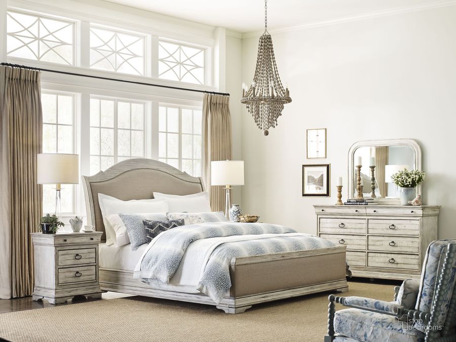 The appearance of Selwyn Cottage Kelly Sleigh Bedroom Set designed by Kincaid in the transitional interior design. This white piece of furniture  was selected by 1StopBedrooms from Selwyn Collection to add a touch of cosiness and style into your home. Sku: 020-323P;020-420. Material: Wood. Product Type: Bedroom Set. Bed Size: Queen. Image1