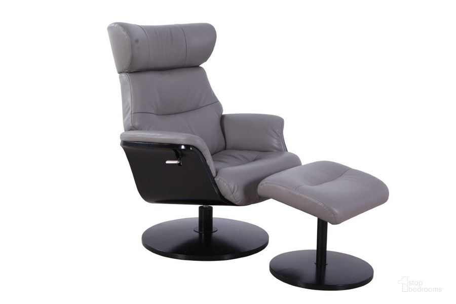 The appearance of Sennet Recliner And Ottoman In Steel Air Leather designed by Mac Motion Chair in the transitional interior design. This black piece of furniture  was selected by 1StopBedrooms from Sennet Collection to add a touch of cosiness and style into your home. Sku: M729-004070. Product Type: Recliner. Material: Plywood. Image1
