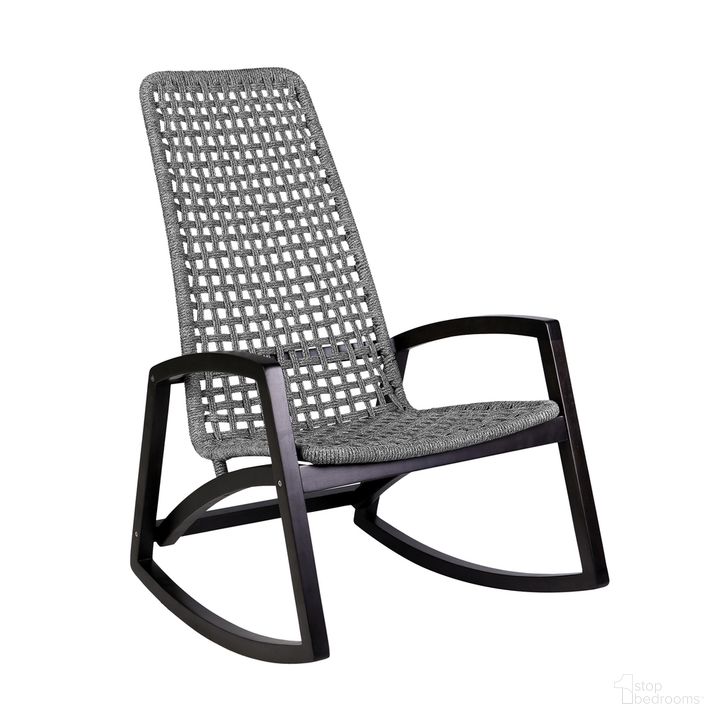 The appearance of Sequoia Outdoor Patio Rocking Chair In Dark Eucalyptus Wood and Gray Rope designed by Armen Living in the transitional interior design. This gray piece of furniture  was selected by 1StopBedrooms from Sequoia Collection to add a touch of cosiness and style into your home. Sku: 840254332270. Material: Steel. Product Type: Outdoor Chair. Image1