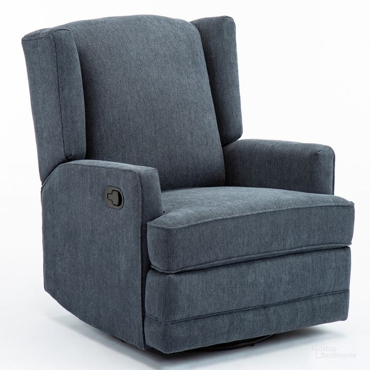 The appearance of Serelda Wingback Swivel Glider Recliner In Blue designed by Comfort Pointe in the transitional interior design. This blue piece of furniture  was selected by 1StopBedrooms from Serelda Collection to add a touch of cosiness and style into your home. Sku: 8120-11. Product Type: Recliner. Material: Plywood. Image1