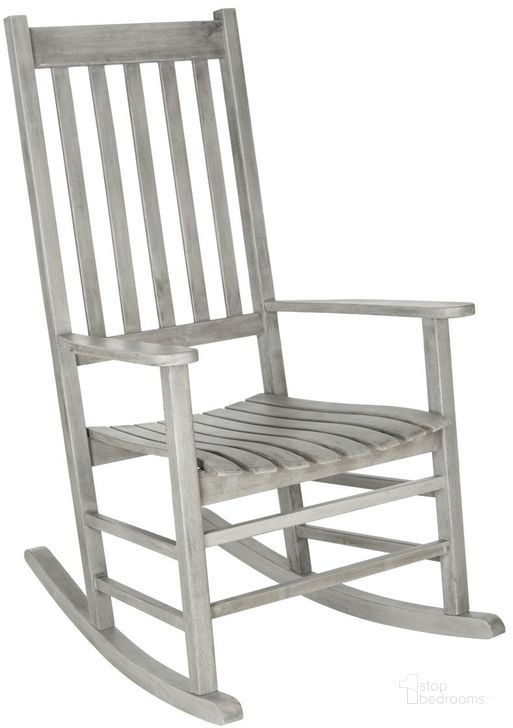 The appearance of Shasta Gray Wash Rocking Chair designed by Safavieh in the country / farmhouse interior design. This grey piece of furniture  was selected by 1StopBedrooms from Shasta Collection to add a touch of cosiness and style into your home. Sku: PAT7002B. Material: Steel. Product Type: Living Room Chair. Image1