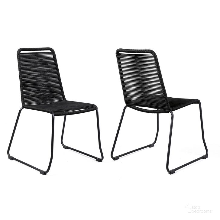 The appearance of Shasta Outdoor Metal and Black Rope Stackable Dining Chair Set of 2 designed by Armen Living in the modern / contemporary interior design. This black piece of furniture  was selected by 1StopBedrooms from Shasta Collection to add a touch of cosiness and style into your home. Sku: LCSHSIBLK. Material: Steel. Product Type: Outdoor Dining Chair. Image1