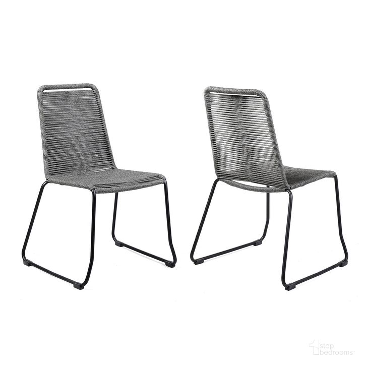 The appearance of Shasta Outdoor Metal and Gray Rope Stackable Dining Chair Set of 2 designed by Armen Living in the modern / contemporary interior design. This gray piece of furniture  was selected by 1StopBedrooms from Shasta Collection to add a touch of cosiness and style into your home. Sku: LCSHSICH. Material: Steel. Product Type: Outdoor Dining Chair. Image1