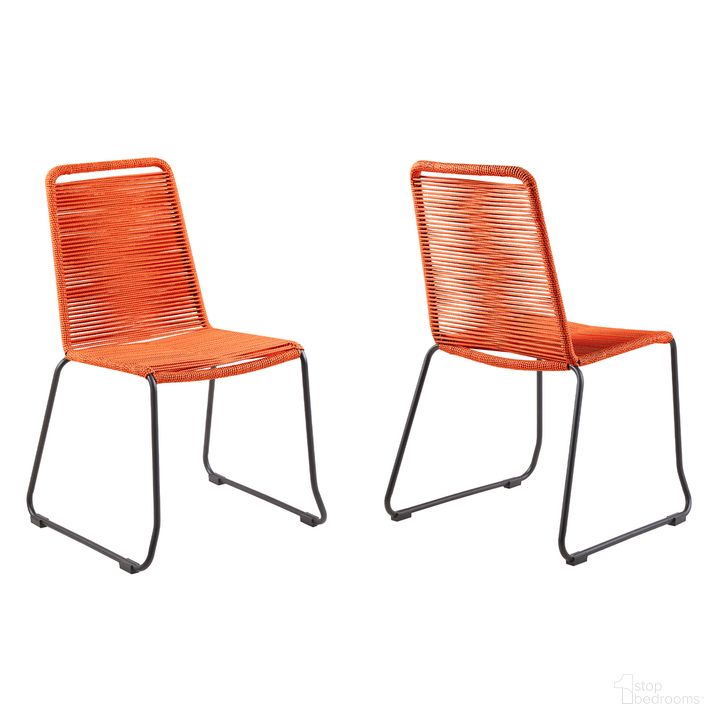 The appearance of Shasta Outdoor Metal and Rope Stackable Dining Chair Set of 2 In Tangerine designed by Armen Living in the modern / contemporary interior design. This tangerine piece of furniture  was selected by 1StopBedrooms from Shasta Collection to add a touch of cosiness and style into your home. Sku: LCSHSITNG. Material: Steel. Product Type: Outdoor Dining Chair. Image1