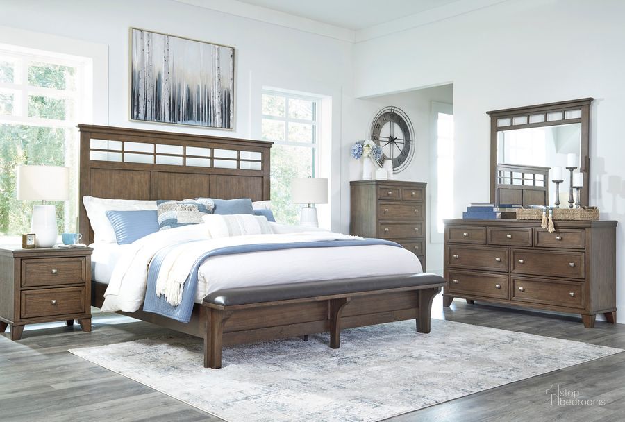 The appearance of Shawbeck Medium Brown Panel Bedroom Set designed by Signature Design by Ashley in the transitional interior design. This medium brown piece of furniture  was selected by 1StopBedrooms from Shawbeck Collection to add a touch of cosiness and style into your home. Sku: B625-54;B625-57;B625-97;B625-92. Material: Wood. Product Type: Bedroom Set. Bed Size: Queen. Image1
